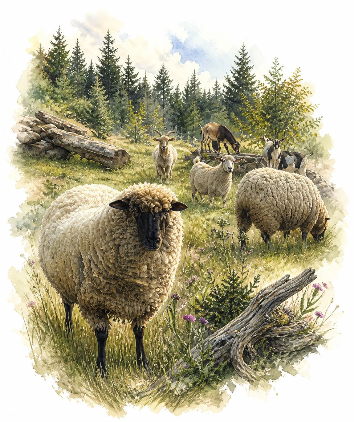 After: natural-history habitat illustration of the same pastoral group.